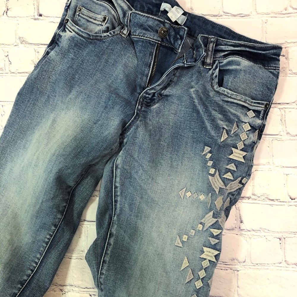 Wild Pearl Sothwestern-style Embroidered Jeans Sz 27